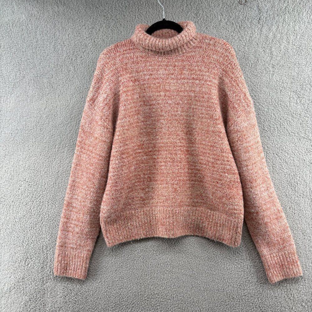 ZARA Wool Blend Turtleneck Sweater Pink Marled Knit Size XS/S